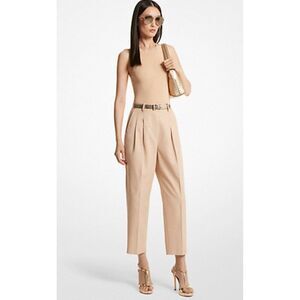 michael kors khaki Beige pleated trousers womens straight leg High Rise 2 Xs